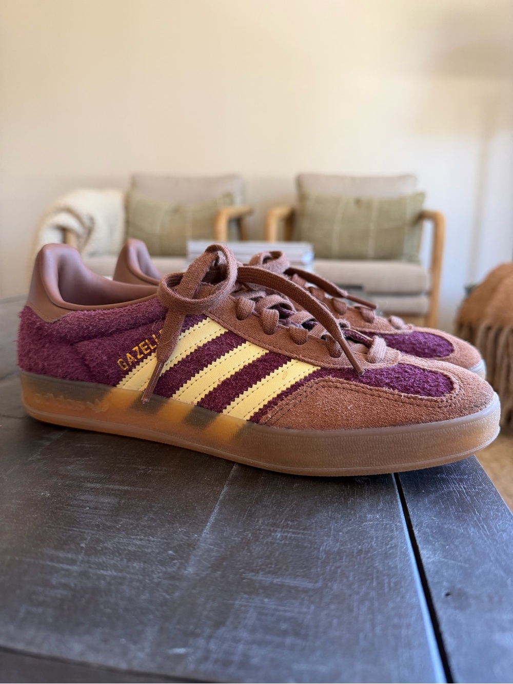 Adidas Gazelle Maroon and Yellow
